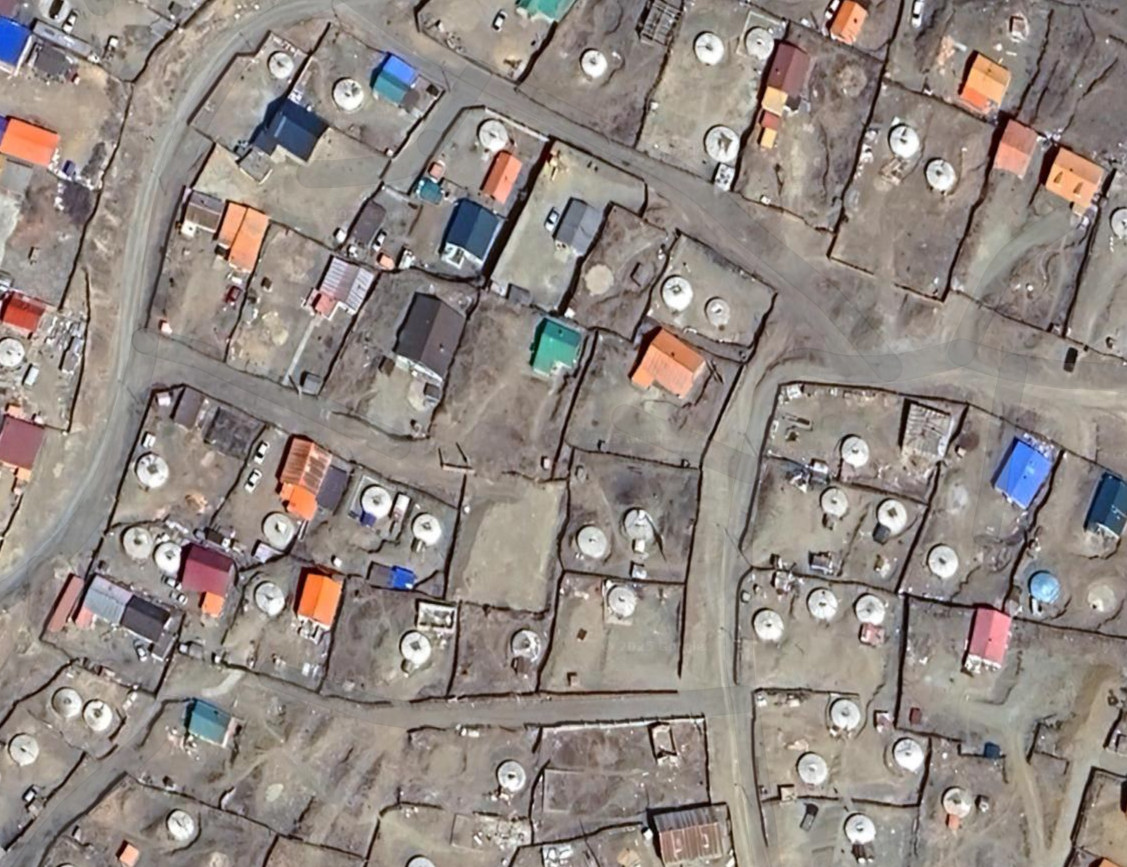 Satellite view of Ulaanbaatar containing yurts